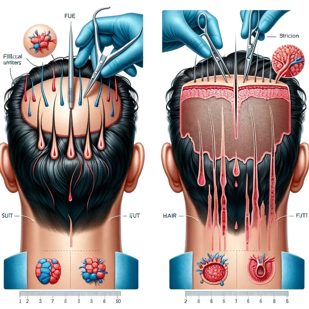 الفرق بين الاقتطاف (FUE) والشريحة (FUT)